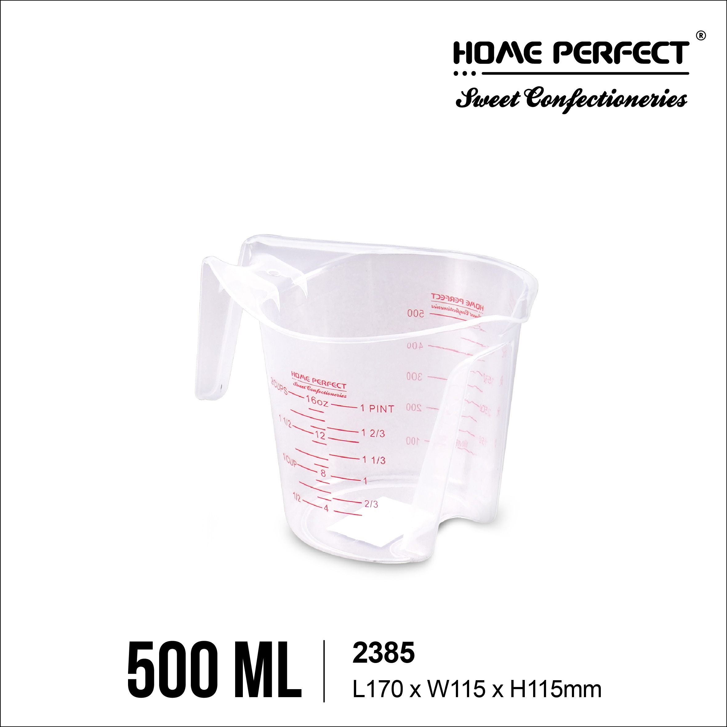 HOME PERFECT 250/500/1000ml Transparent Beaker Measuring Cup Jug W/Handle & Scale,Cawan Penyukat,2384,2385,2386