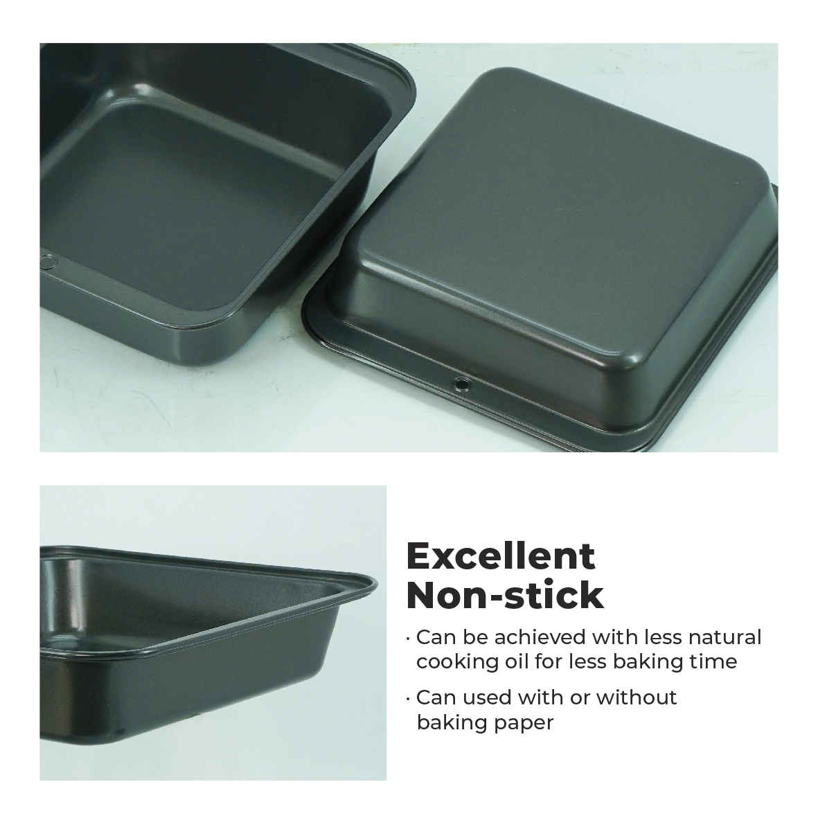 Non Stick 8x8 Inch Baking Tray Brownie Pan 2-Pack Non-Stick 8x8