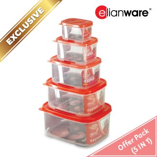ELIANWARE SUPERDEAL 5 In 1 225ml-2.35Ltr Rect. Airtight Food Keeper,Stackable Bekas Makanan, E-1071/2/3/4/5(C)