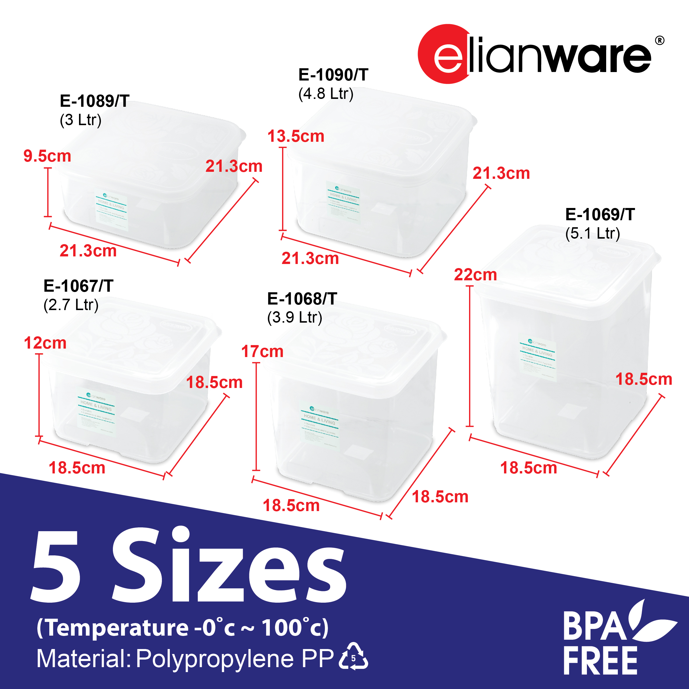 ELIANWARE 4800ml Stackable Smart Handle Container,Multipurpose Storage Keeper,Bekas, E-1090/T - Image 2
