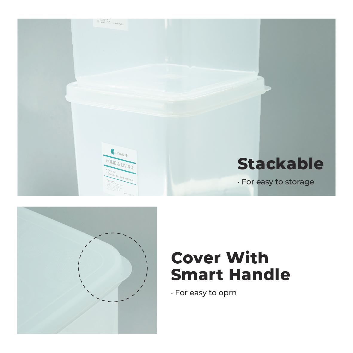 ELIANWARE 4800ml Stackable Smart Handle Container,Multipurpose Storage Keeper,Bekas, E-1090/T - Image 3