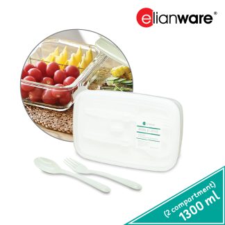ELIANWARE OFFER PACK 2/3 Compartments Airtight Bento Lunch Box W/Fork & Spoon W/Beg, E-1227/WH, E-1228/WH
