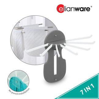 ELIANWARE 7 In 1 Wall Clothes Octopus Hanger,Multipurpose Kitchen Utensils Cutlery Holder,Penyangkut Tuala Tudung, E-1291