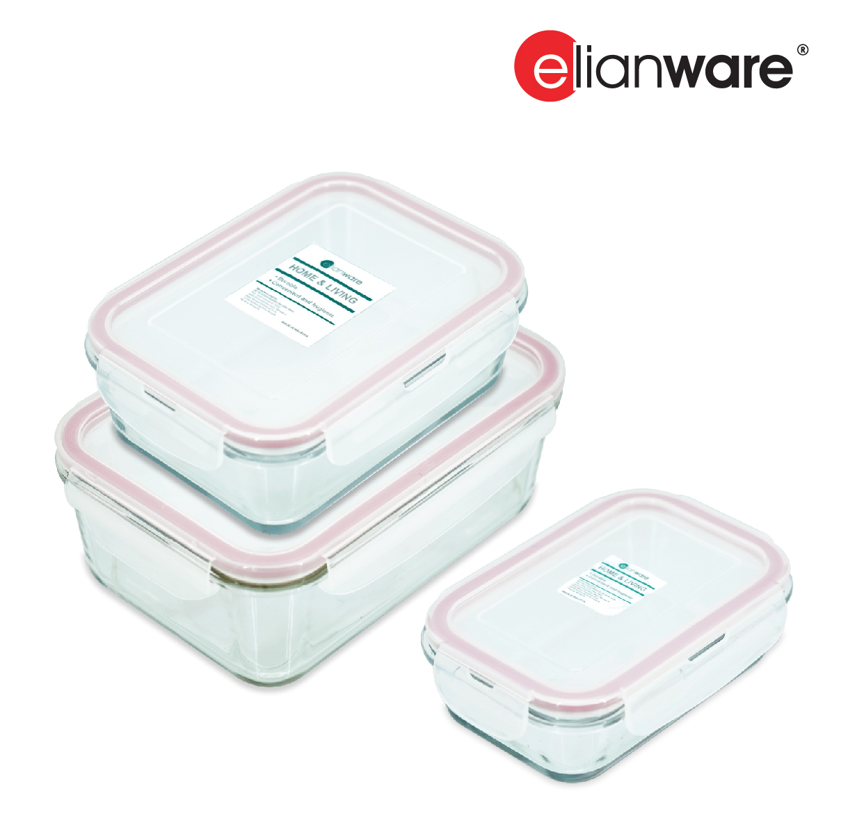 ELIANWARE 400/850/1650ml Borosilicate Glass Rect. Food Container, Airtight Bekas Makanan, E-1401, E-1402, E-1403 - Image 5