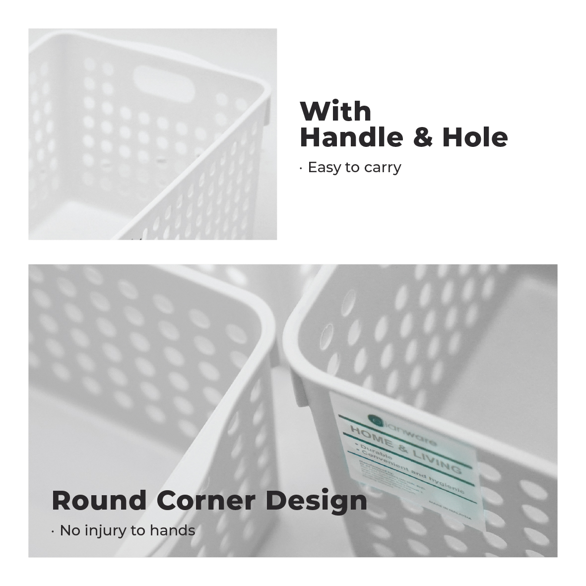 ELIANWARE Stackable Stationery Tray With Handle,Multi-Purpose Storage Organizer Basket,Bakul,E-1531/WH, 1532/WH, 1533/WH - Image 4