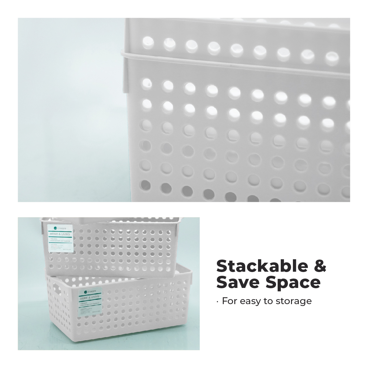 ELIANWARE Stackable Stationery Tray With Handle,Multi-Purpose Storage Organizer Basket,Bakul,E-1531/WH, 1532/WH, 1533/WH - Image 5