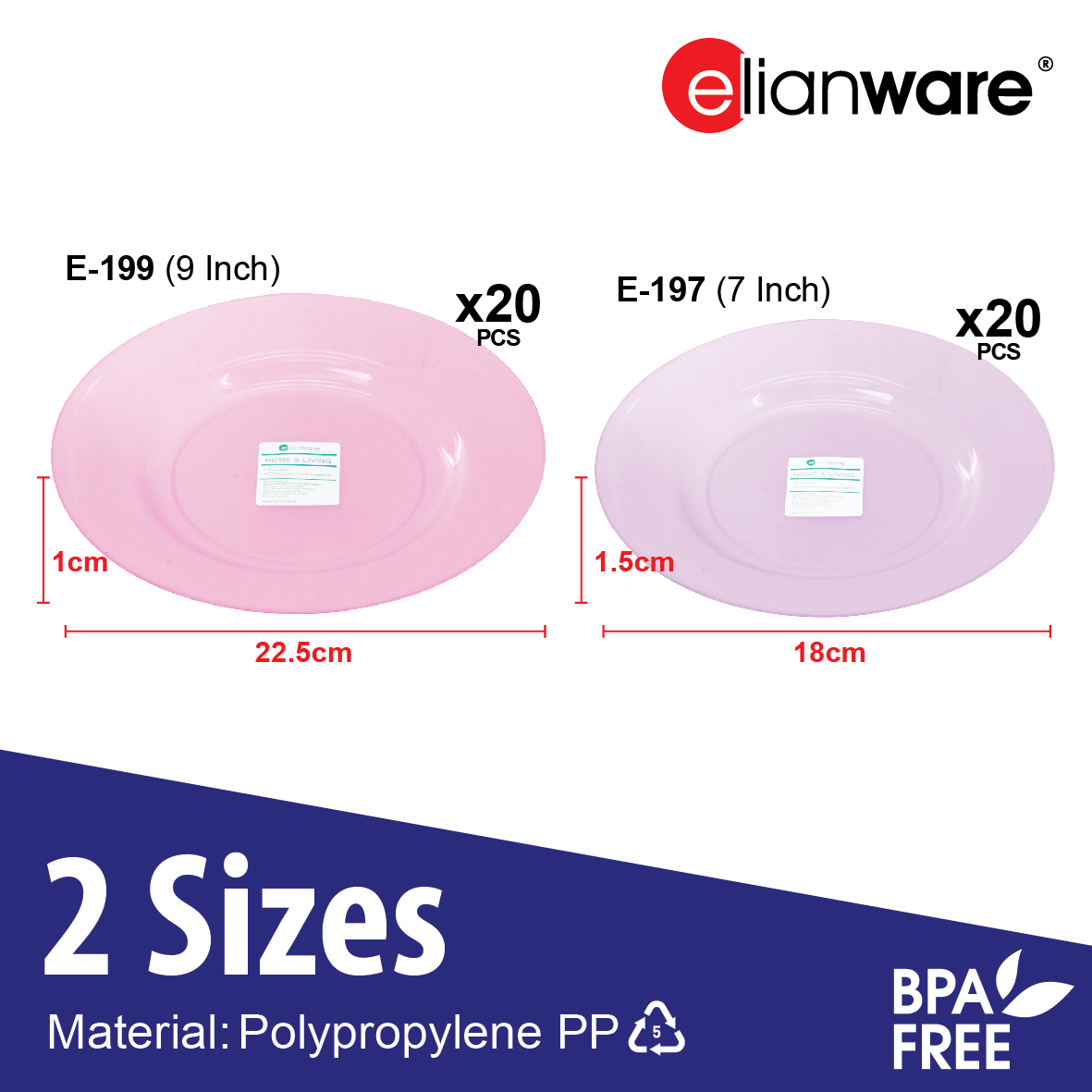 ELIANWARE OFFER PACK 20Pcs/Pack 7 Inch Reusable Multicolour Kenduri Party Dining Plate, Catering Pinggan, E-197 - Image 2