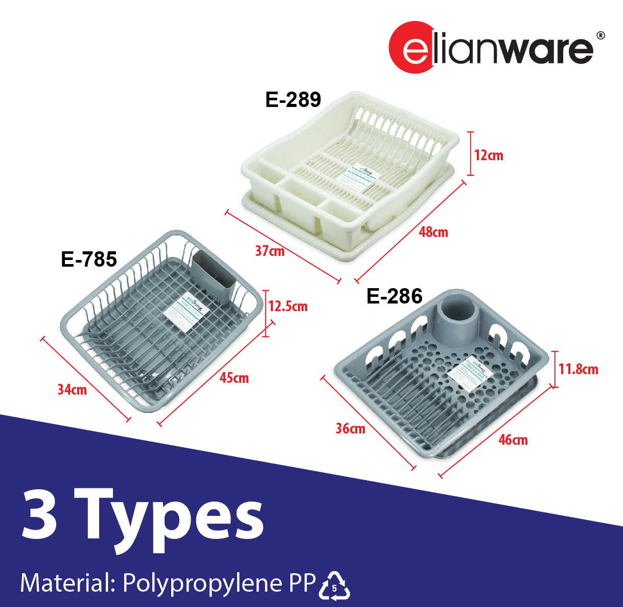 ELIANWARE Kitchen Dish Drainer With Tray, Disk Rack, Cup Drainer, Alat Dapur Rak Pinggan Mangkuk, E-286/WH - Image 2