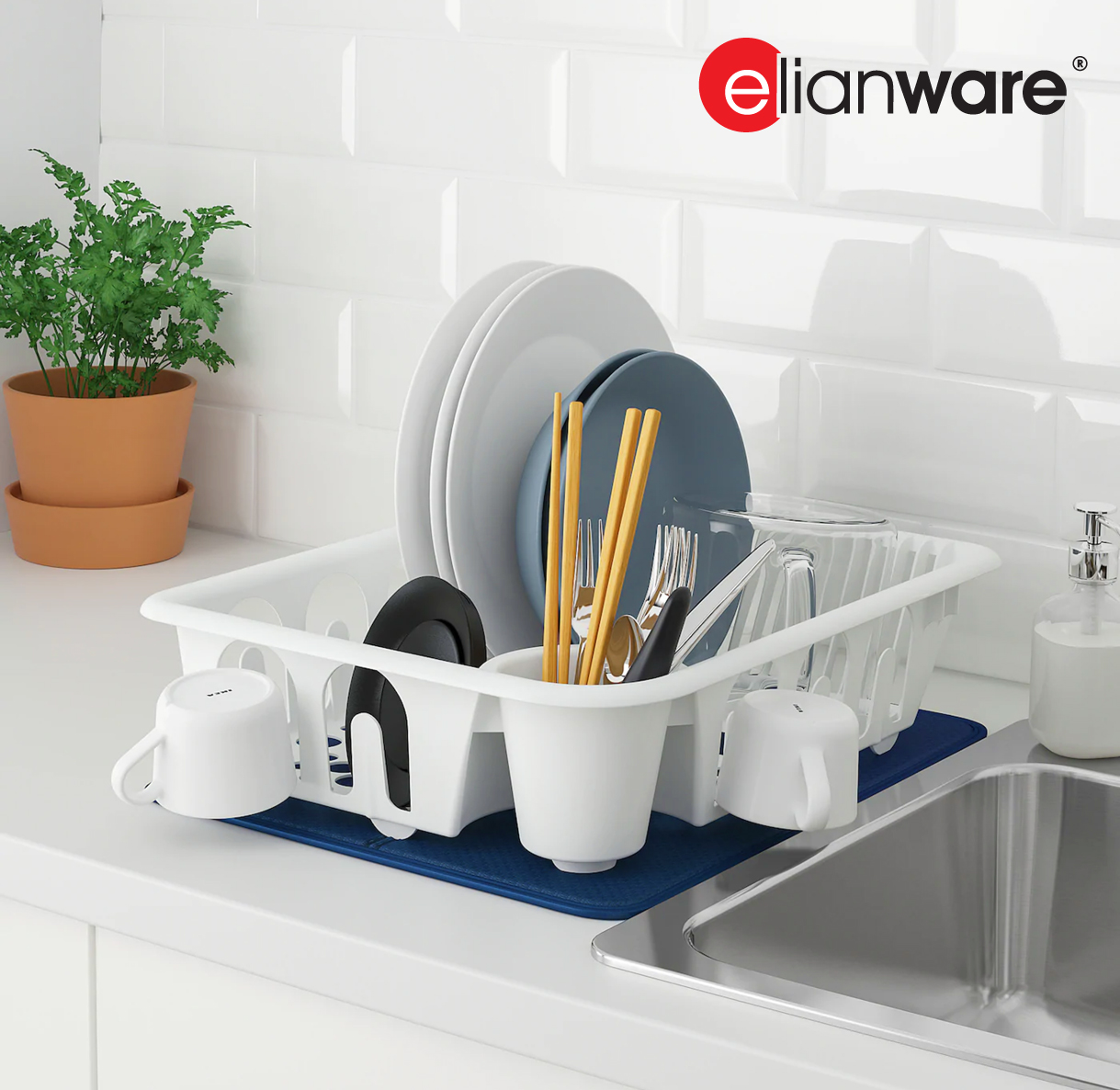 ELIANWARE Kitchen Dish Drainer With Tray, Disk Rack, Cup Drainer, Alat Dapur Rak Pinggan Mangkuk, E-286/WH - Image 9