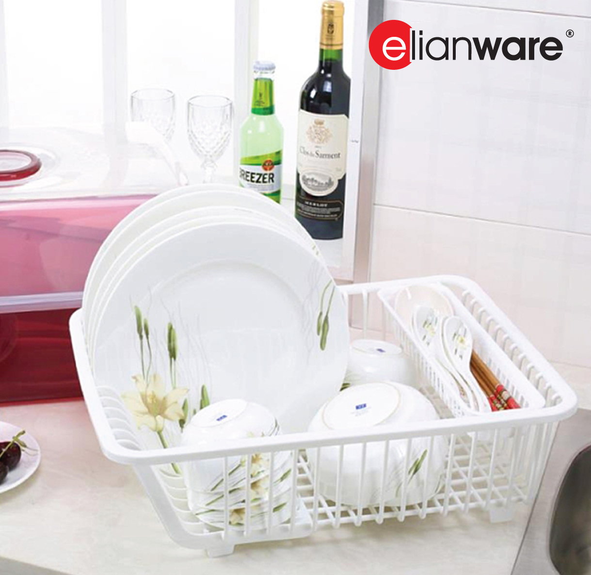 ELIANWARE Kitchen Dish Drainer With Tray, Disk Rack, Cup Drainer, Alat Dapur Rak Pinggan Mangkuk, E-286/WH - Image 8