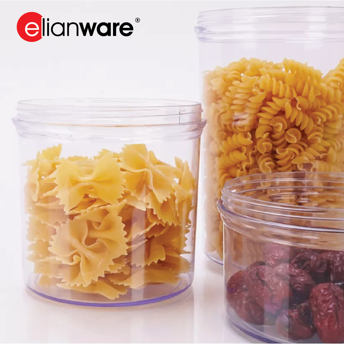 ELIANWARE 260-1500ml Stackable Round Transparent Canister,Food Storage Jar,Bekas,E-414,415,416,417,418, E-1103,1104,1105 - Image 8