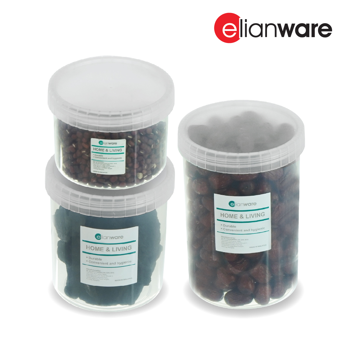 ELIANWARE 600/900/1100ml Stackable Round Elegant Transparent Canister, Food Storage Jar, E-467/WH, E-468/WH, E-469/WH - Image 4