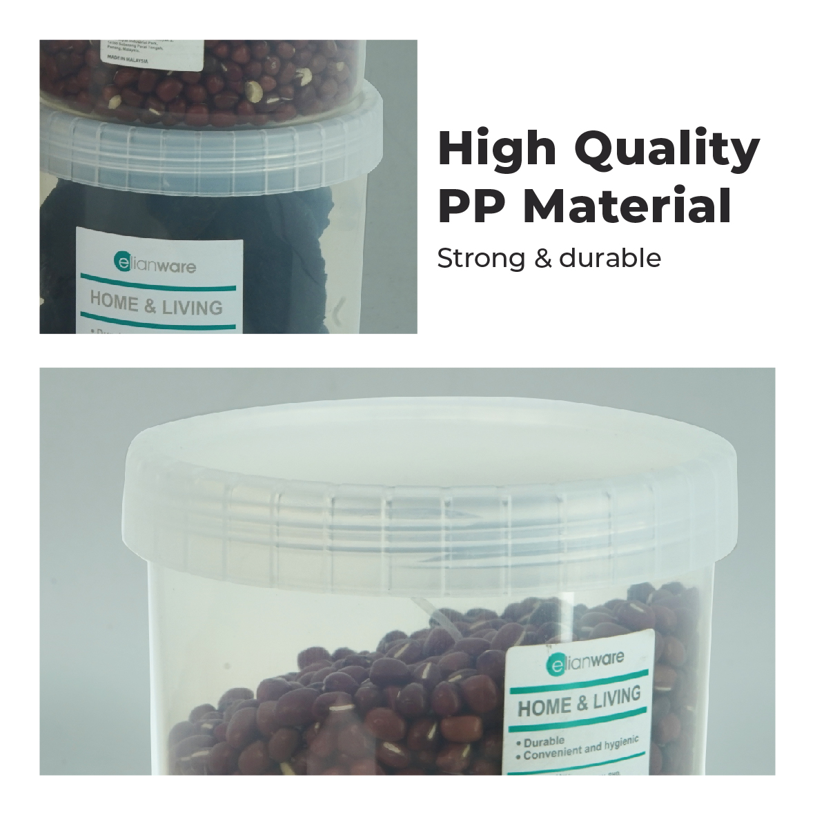 ELIANWARE 600/900/1100ml Stackable Round Elegant Transparent Canister, Food Storage Jar, E-467/WH, E-468/WH, E-469/WH - Image 6