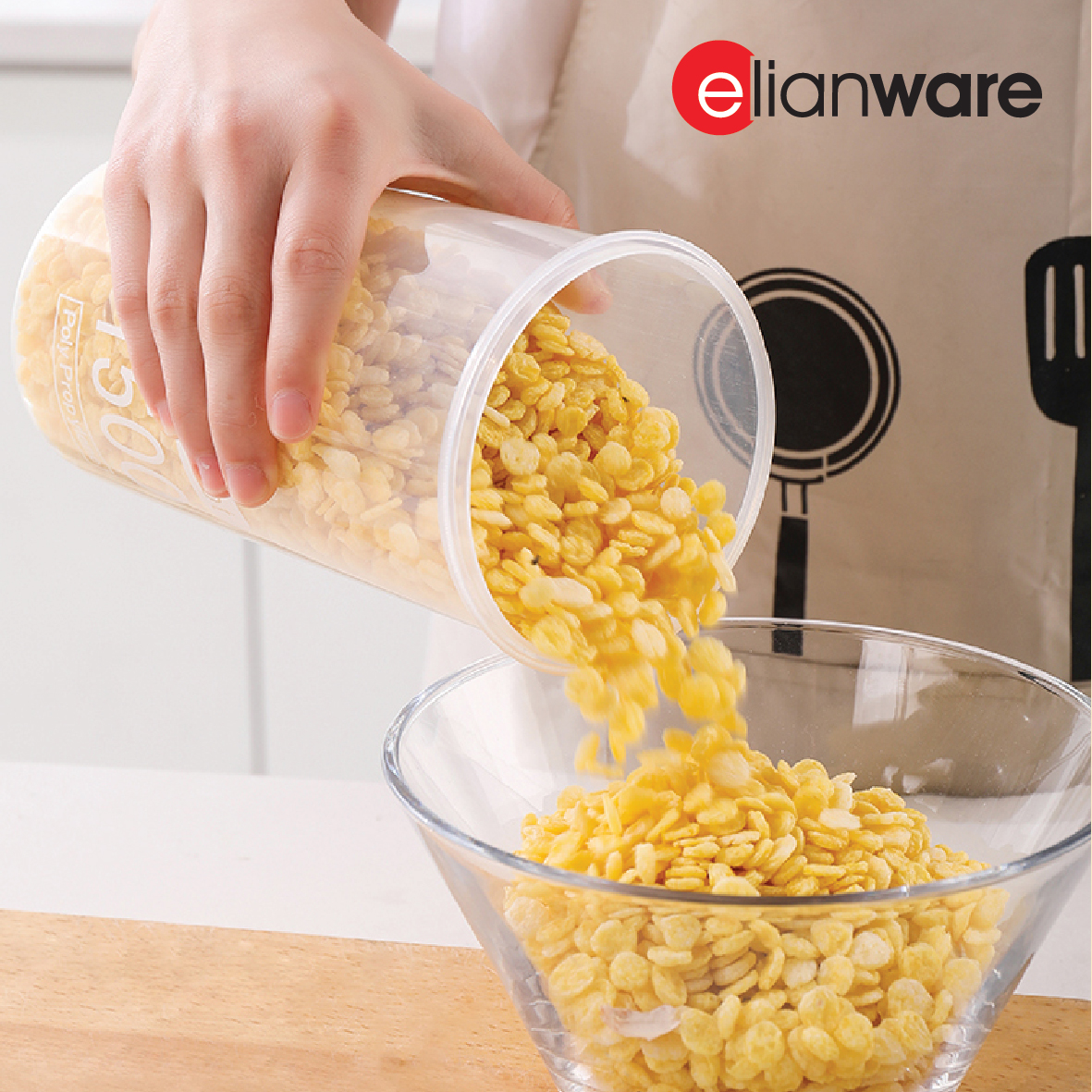 ELIANWARE 600/900/1100ml Stackable Round Elegant Transparent Canister, Food Storage Jar, E-467/WH, E-468/WH, E-469/WH - Image 7
