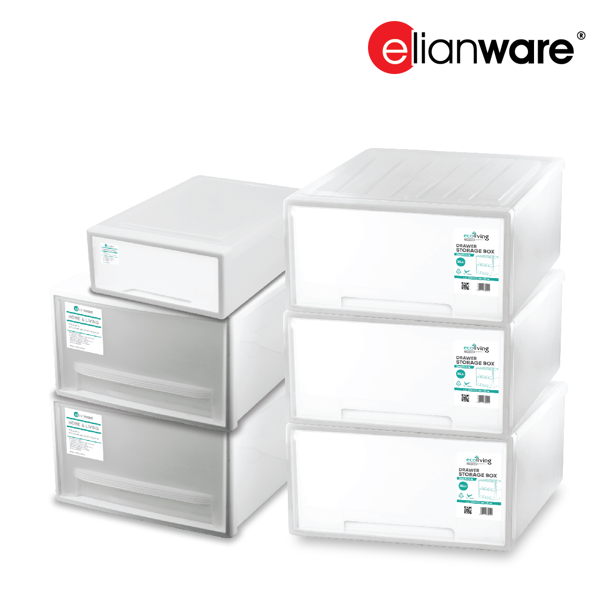 ELIANWARE Extra Wide 2 Compartment Office Storage Box Drawer W/Handle, Kotak Penyimpanan, E-636/WH, E-637/WH, E-638/WH - Image 3