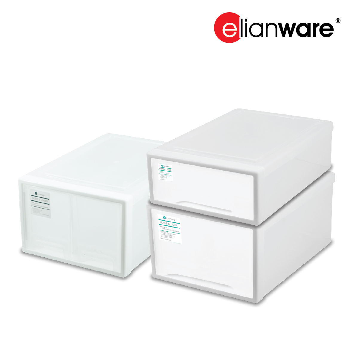 ELIANWARE Extra Wide 2 Compartment Office Storage Box Drawer W/Handle, Kotak Penyimpanan, E-636/WH, E-637/WH, E-638/WH - Image 4