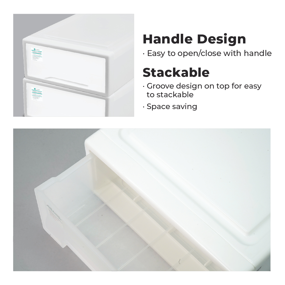 ELIANWARE Extra Wide 2 Compartment Office Storage Box Drawer W/Handle, Kotak Penyimpanan, E-636/WH, E-637/WH, E-638/WH - Image 5