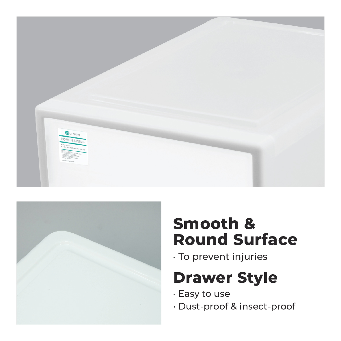 ELIANWARE Extra Wide 2 Compartment Office Storage Box Drawer W/Handle, Kotak Penyimpanan, E-636/WH, E-637/WH, E-638/WH - Image 6