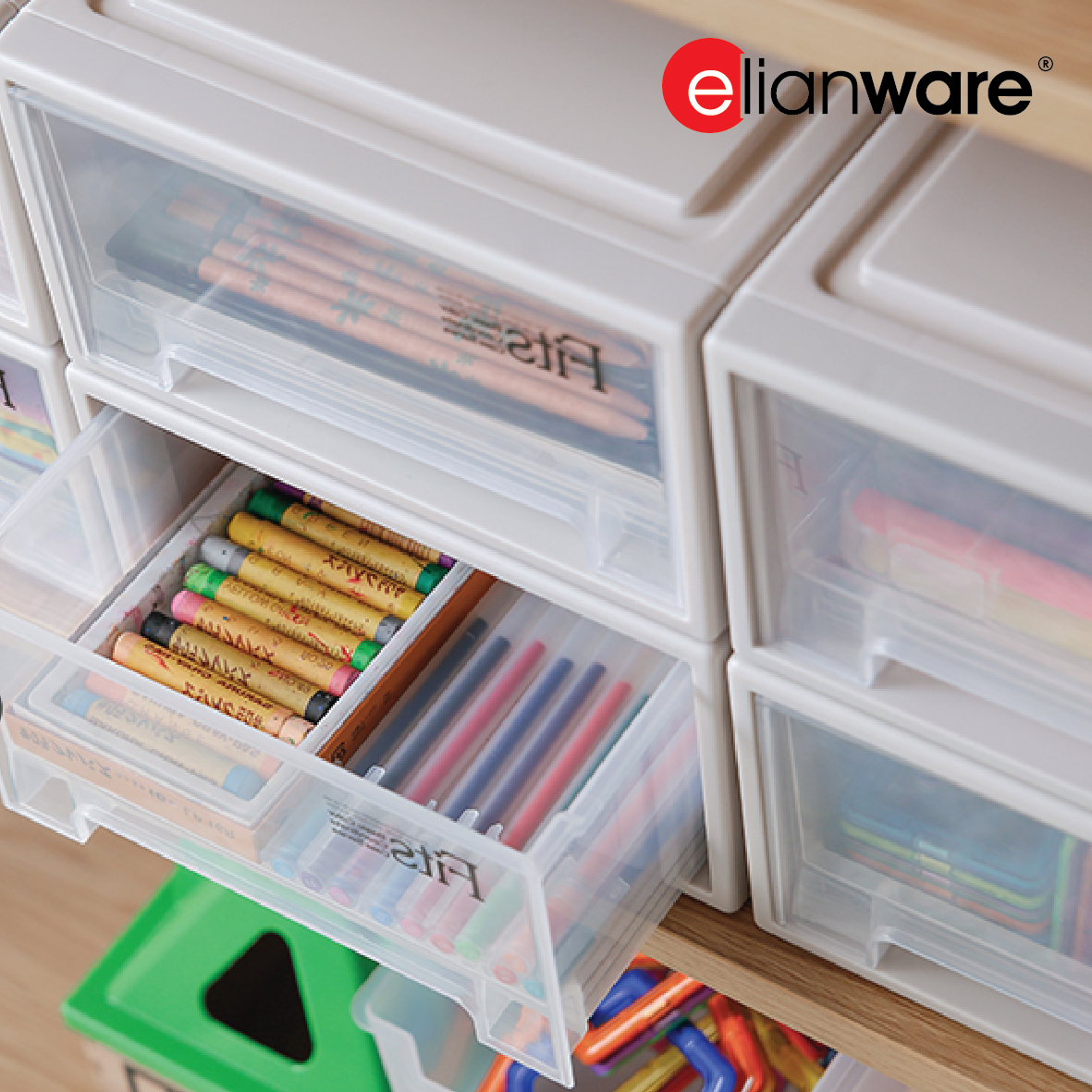 ELIANWARE Extra Wide 2 Compartment Office Storage Box Drawer W/Handle, Kotak Penyimpanan, E-636/WH, E-637/WH, E-638/WH - Image 7