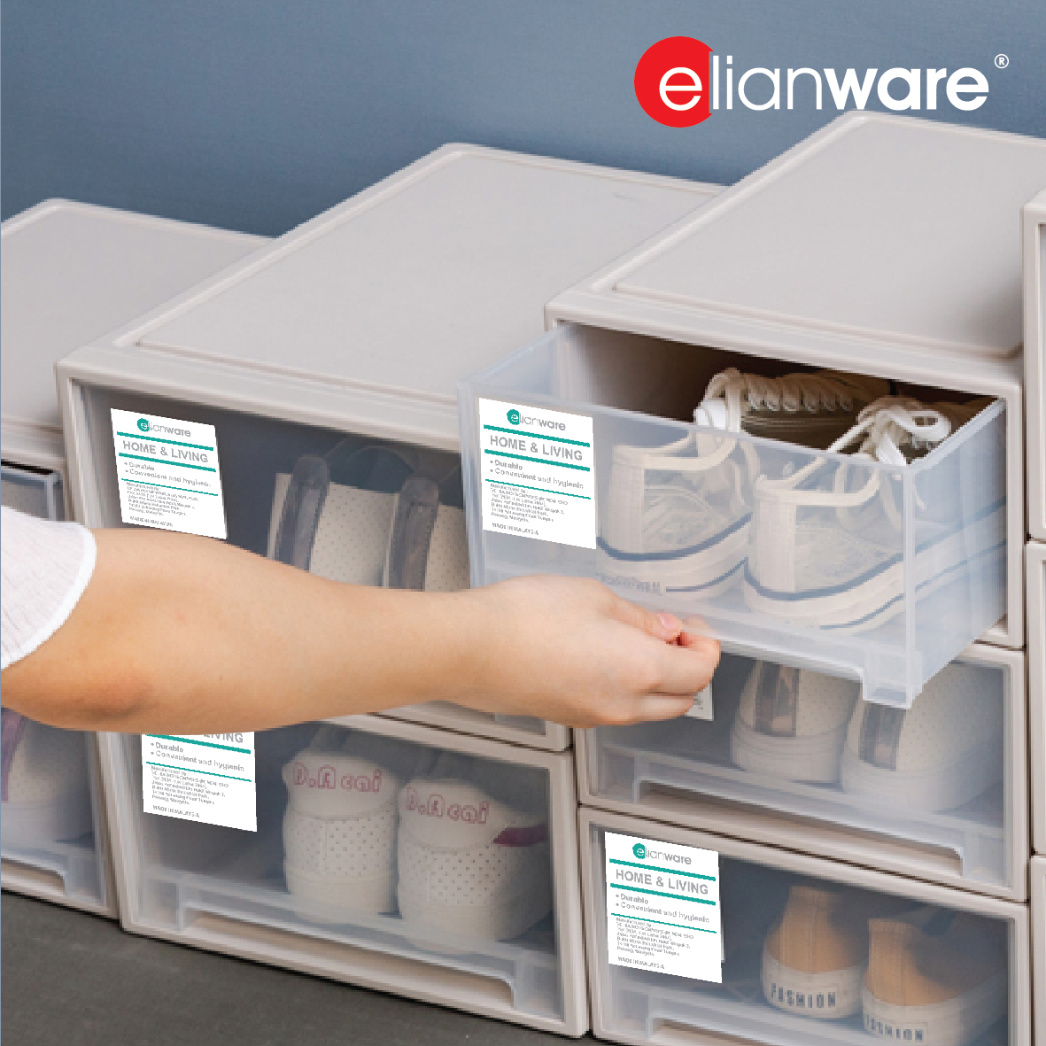 ELIANWARE Extra Wide 2 Compartment Office Storage Box Drawer W/Handle, Kotak Penyimpanan, E-636/WH, E-637/WH, E-638/WH - Image 8