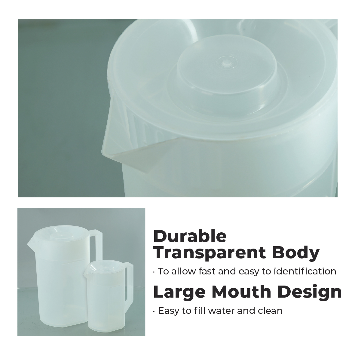 ELIANWARE 1.5/2.5/4Ltr Water Juice Jug Pitcher, Jug With Handle, Drinkware, Lids Jag Air Minuman, E-84/WH, E-85/WH, E-86/WH - Image 4