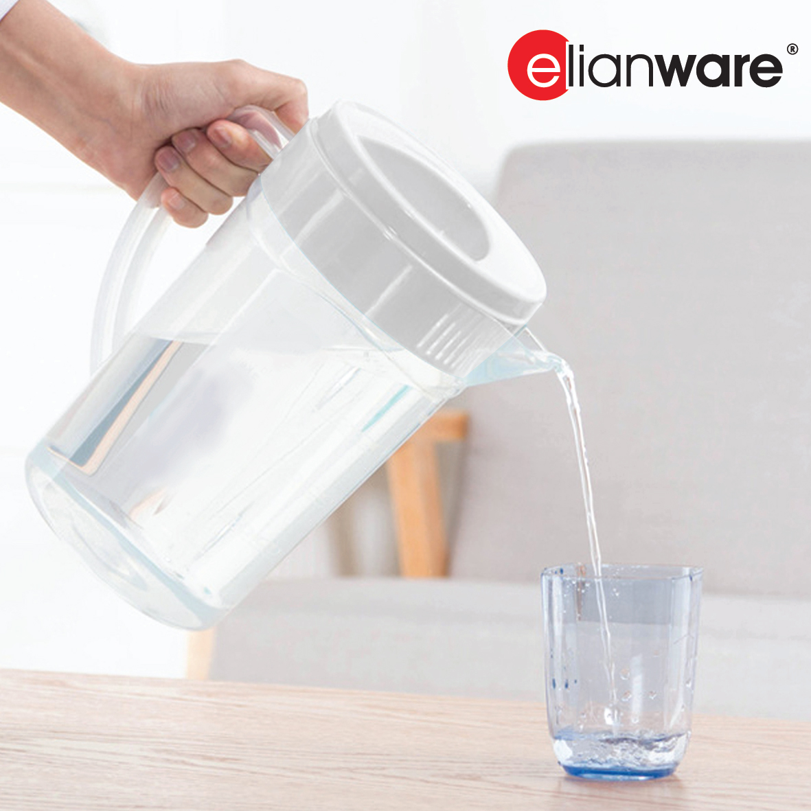 ELIANWARE 1.5/2.5/4Ltr Water Juice Jug Pitcher, Jug With Handle, Drinkware, Lids Jag Air Minuman, E-84/WH, E-85/WH, E-86/WH - Image 6