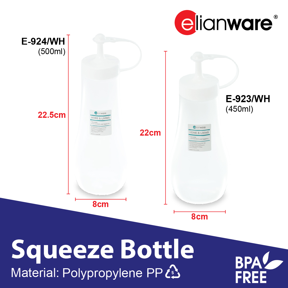 ELIANWARE 450/500ml Chili&Tomato Sauce Sauce Squeezer Bottle,Spice Soy Seasoning Bottle,Botol Sos&Rempah,E-923/WH,E-924/WH - Image 2