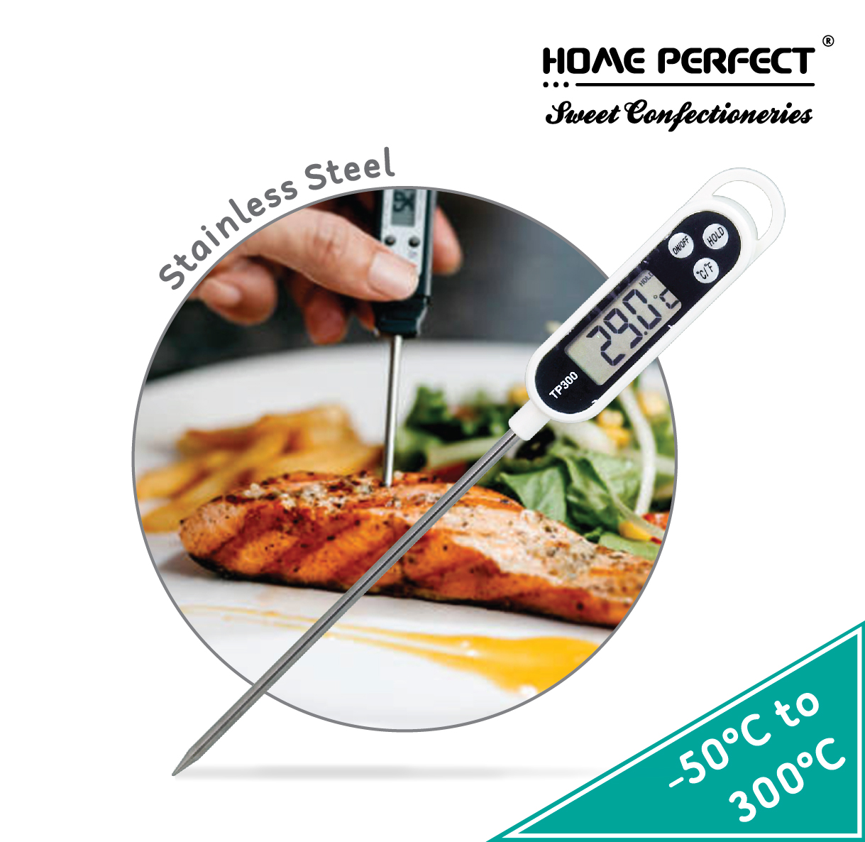 HOME PERFECT Stainless Steel Digital Baking Food Thermometer W/LCD