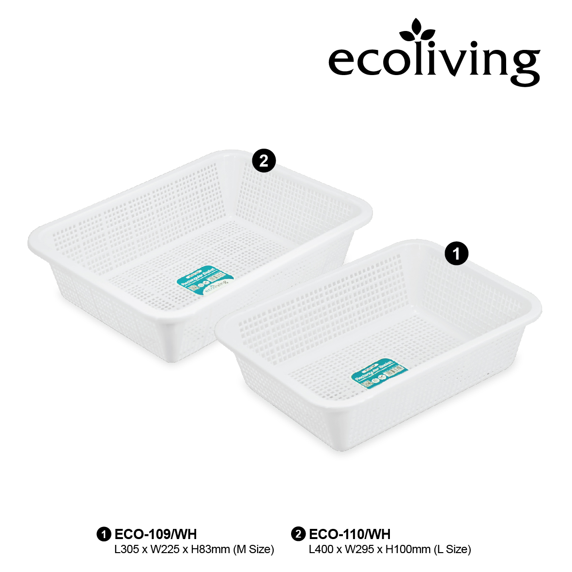 ECO LIVING Rect. Stackable Storage Basket, Kitchen Office Storage Bin Organizer, Bakul Kotak Simpanan, ECO-109/WH, ECO-110/WH - Image 7