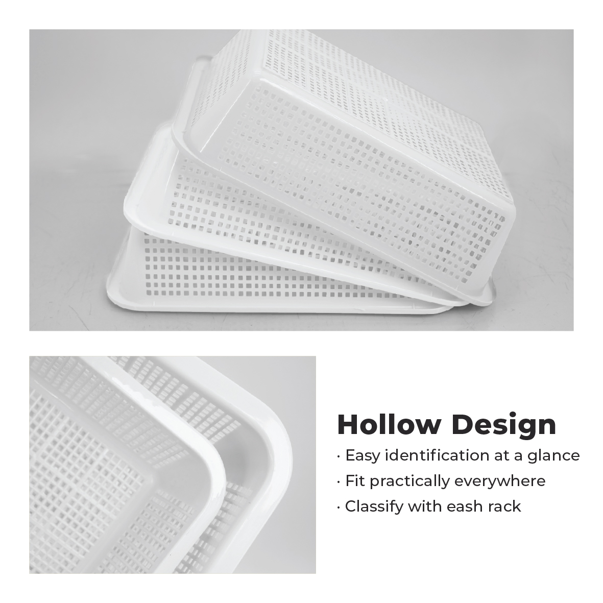 ECO LIVING Rect. Stackable Storage Basket, Kitchen Office Storage Bin Organizer, Bakul Kotak Simpanan, ECO-109/WH, ECO-110/WH - Image 6