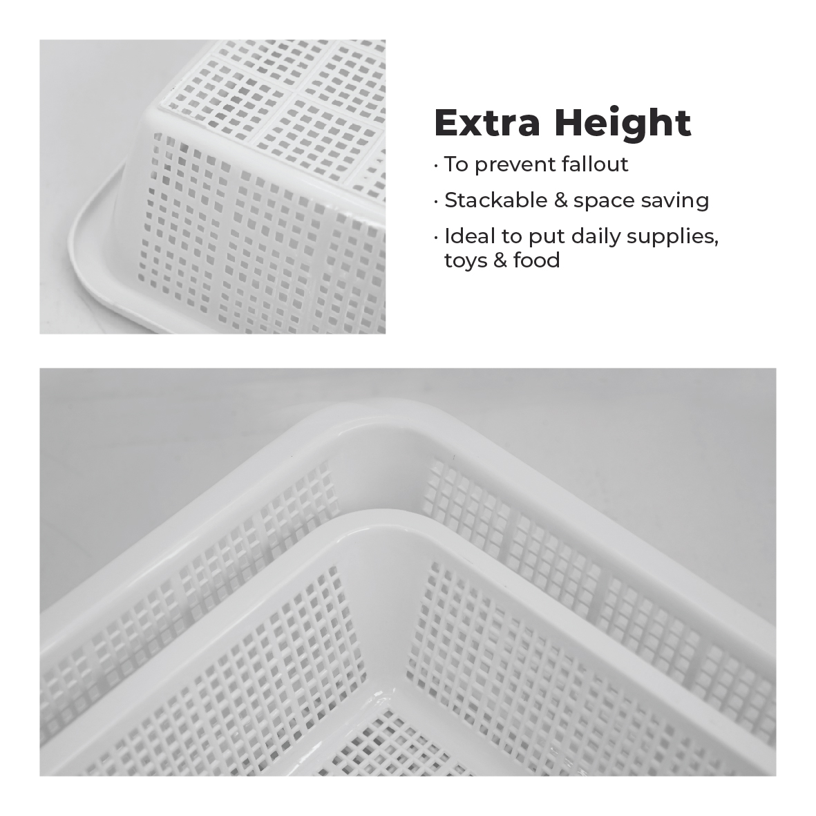 ECO LIVING Rect. Stackable Storage Basket, Kitchen Office Storage Bin Organizer, Bakul Kotak Simpanan, ECO-109/WH, ECO-110/WH - Image 5