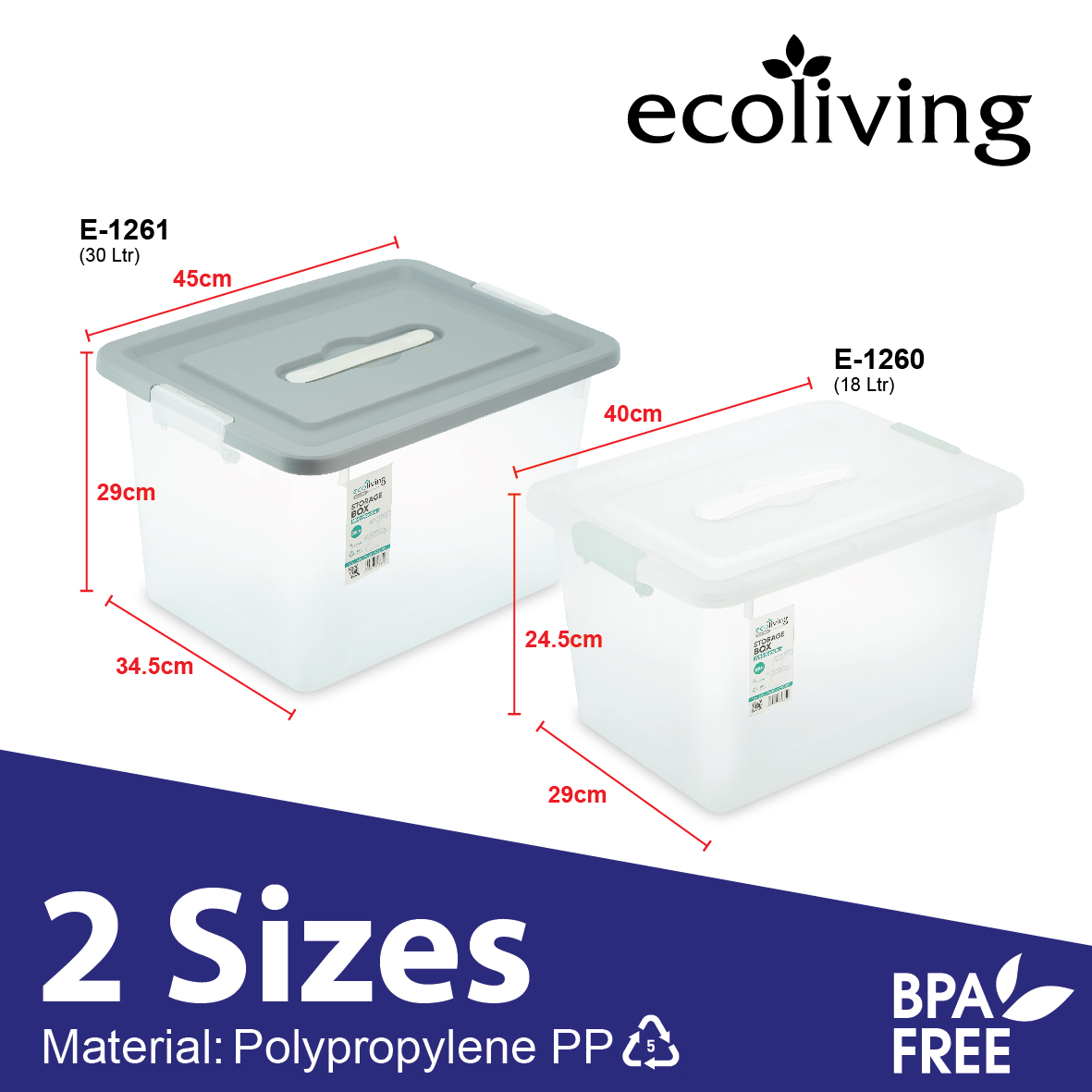ECO LIVING CARTON DEAL 12Pcs/Pack 30Ltr Stackable Storage Box,Organizer,Kotak Penyimpanan, ECO-1261-12 - Image 2