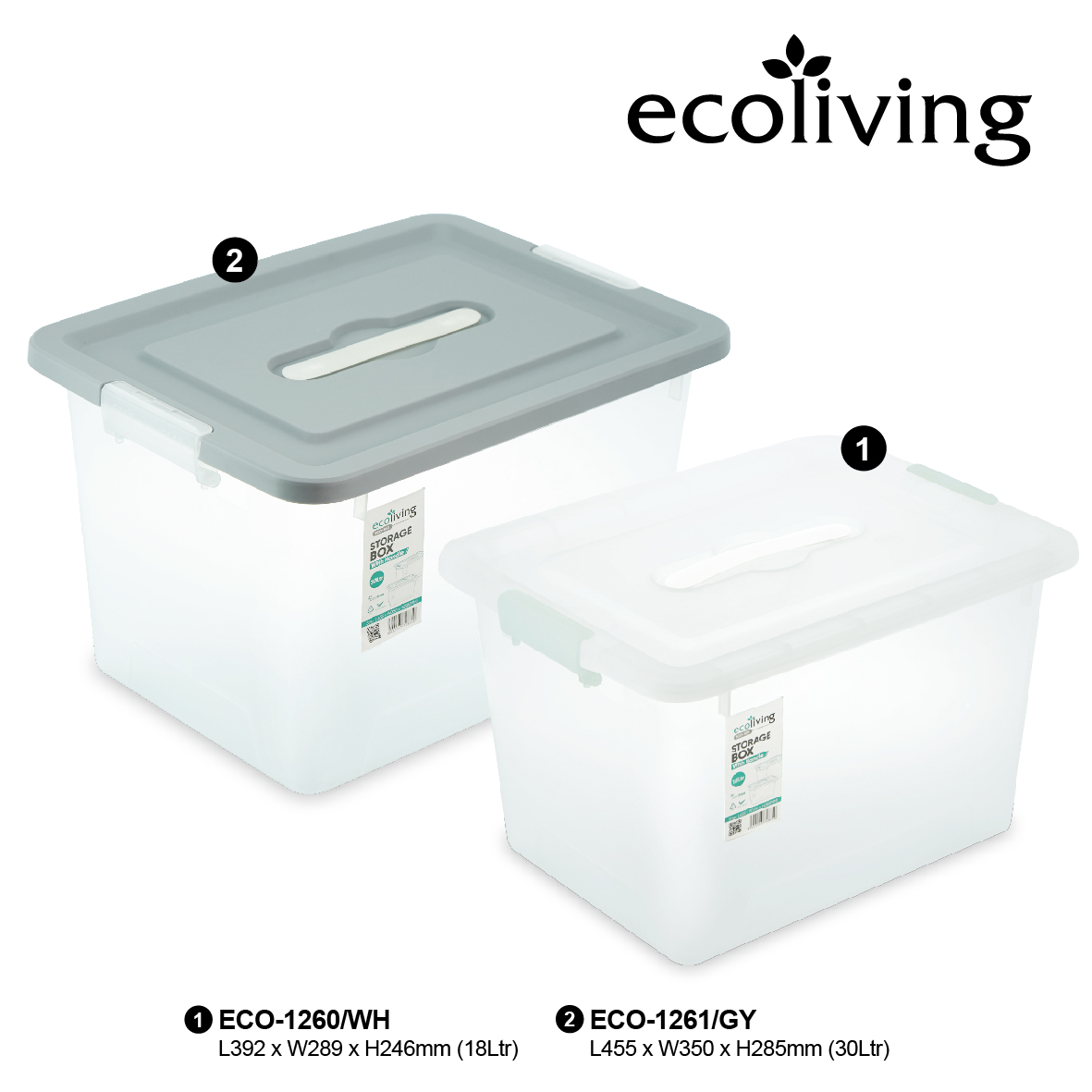 ECO LIVING 18/30Ltr Stackable Storage Box,Groovy Matte Multipurpose Handle Organizer,Kotak Penyimpanan,ECO-1260, ECO-1261/GY/WH - Image 5