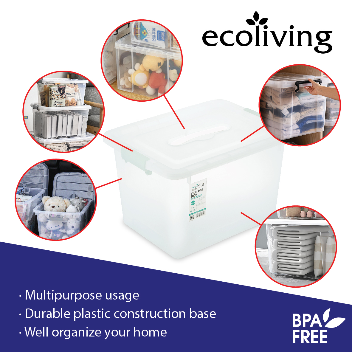 ECO LIVING CARTON DEAL 12Pcs/Pack 30Ltr Stackable Storage Box,Organizer,Kotak Penyimpanan, ECO-1261-12 - Image 5