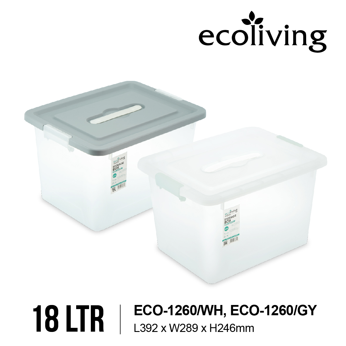 ECO LIVING 18/30Ltr Stackable Storage Box,Groovy Matte Multipurpose Handle Organizer,Kotak Penyimpanan,ECO-1260, ECO-1261/GY/WH - Image 7