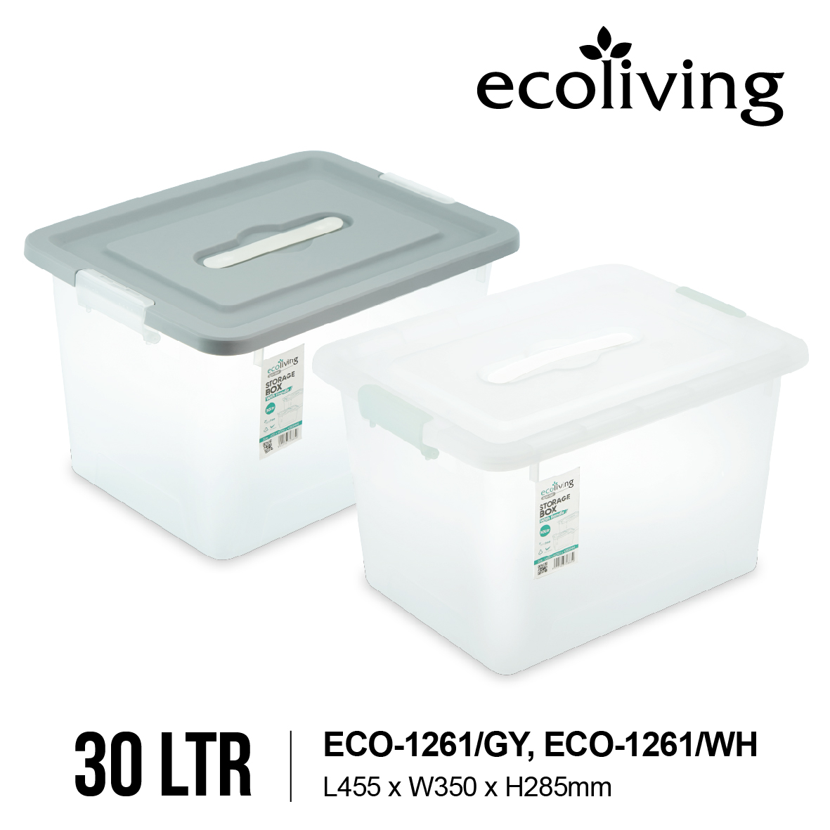 ECO LIVING 18/30Ltr Stackable Storage Box,Groovy Matte Multipurpose Handle Organizer,Kotak Penyimpanan,ECO-1260, ECO-1261/GY/WH - Image 6