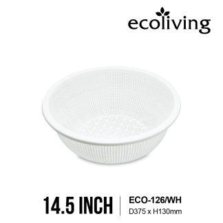 ECO LIVING 14.5 Inch Round Basin Colander, Washing Basket, Bakul Cuci Sayur, Buah & Penapis Air, ECO-126,ECO-126/WH