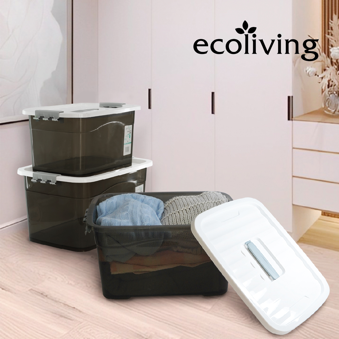 ECO LIVING OFFER PACK 2IN1 10L+50L Stackable Storage Box With Wheels, Kotak Penyimpanan, ECO-1271/ECO-1274 - Image 6