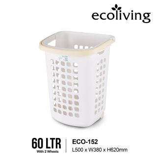 ECO LIVING 60Ltr Stackable Ventilation Design Laundry Basket W/2 Wheels & Handle,Large Capacity Bakul Dobi,ECO-152