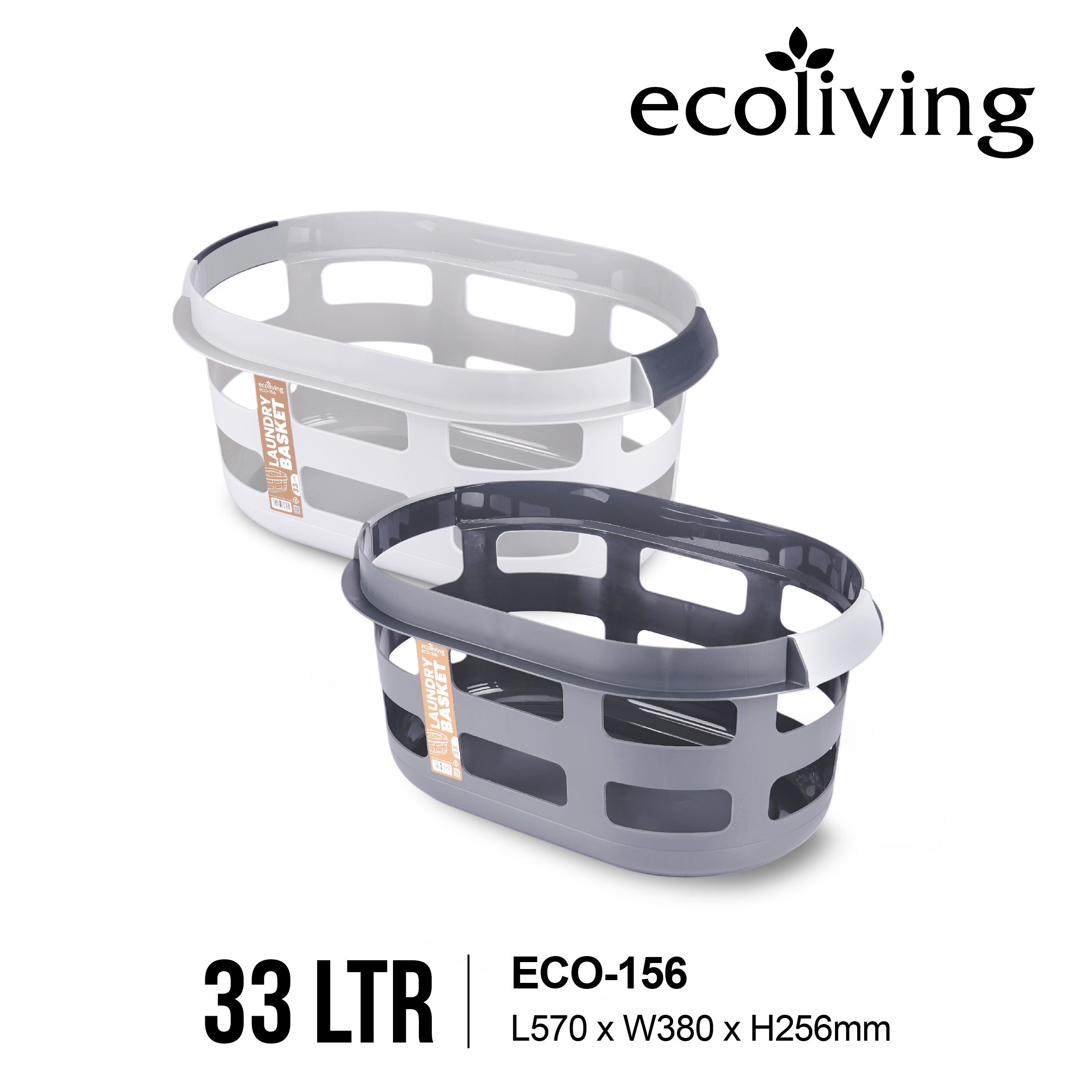 ECO LIVING 33/60Ltr Clothes Storage Laundry Basket with Holder, Large Capacity, Bakul Dobi Pakaian, ECO-156,ECO-157 - Image 3