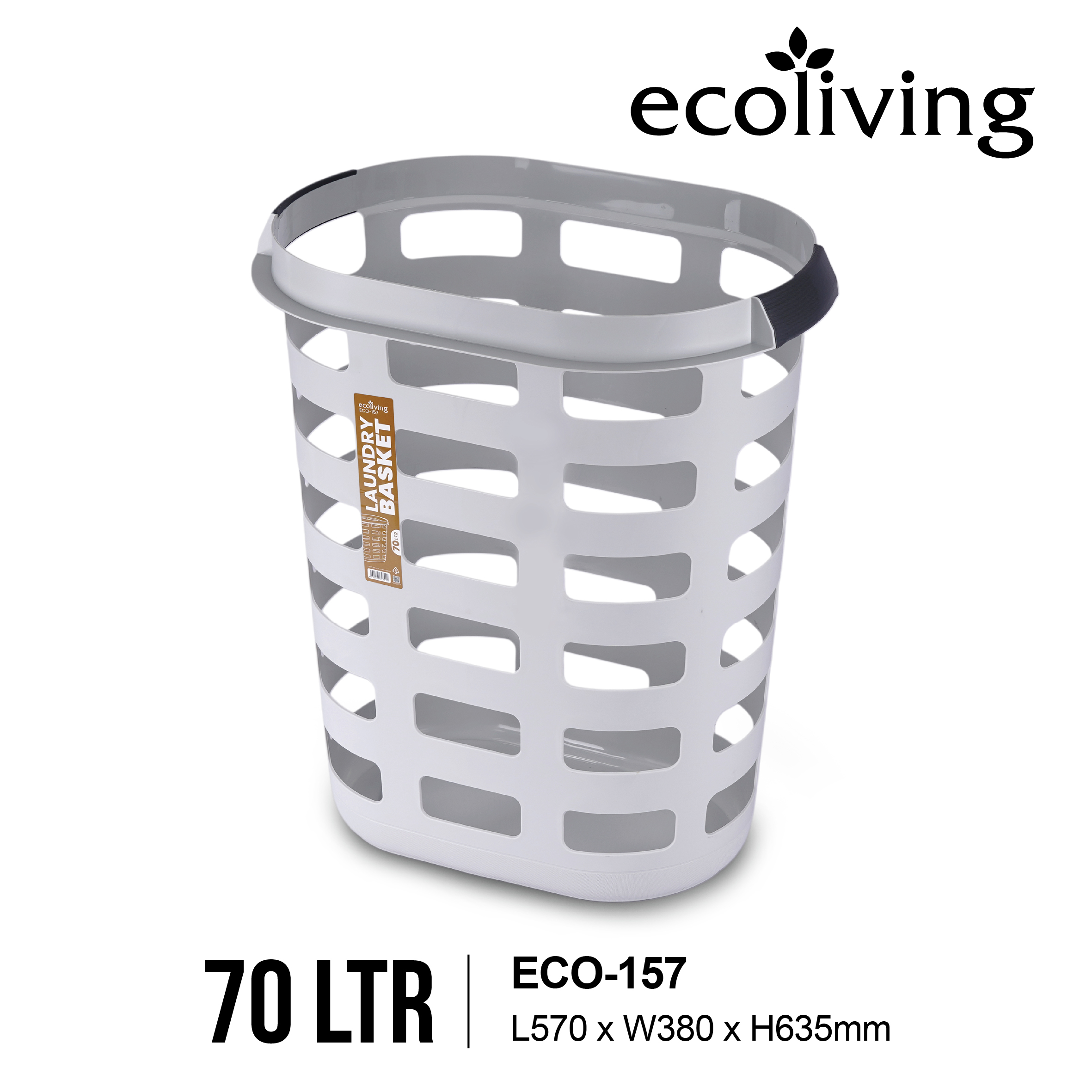 ECO LIVING 33/60Ltr Clothes Storage Laundry Basket with Holder, Large Capacity, Bakul Dobi Pakaian, ECO-156,ECO-157