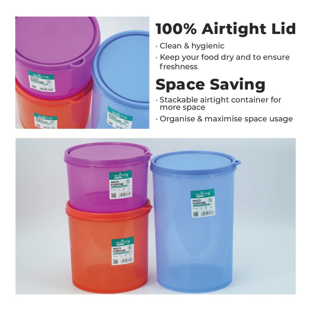 Storage Container 5ltr ECO LIVING 2.1/3.4/5.5Ltr Food Container With Round Shape,Bekas Makanan ...