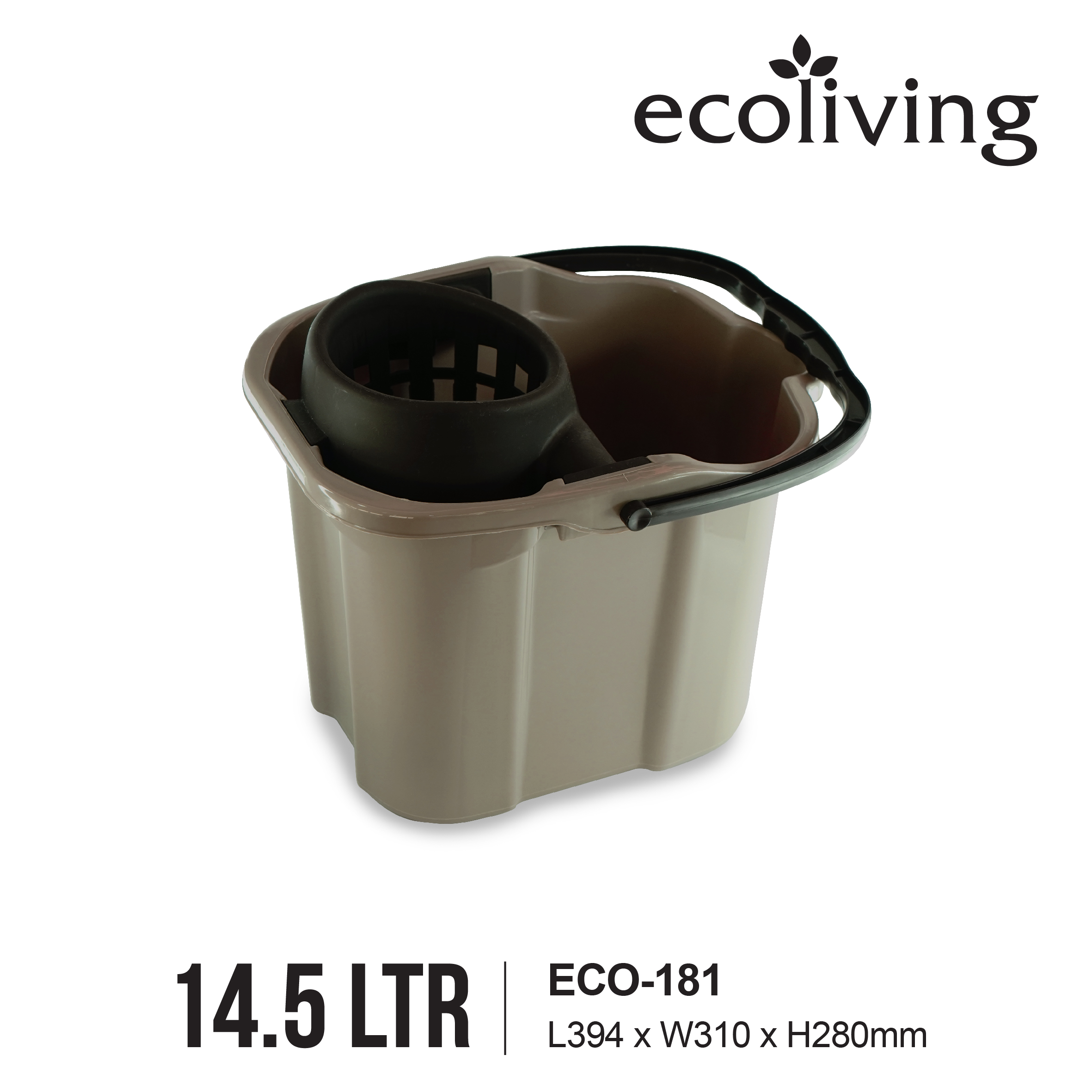 ECO LIVING Mopping Pail With Rollers And Handle, Removable Cover, Mop Lantai Bucket, Baldi Mengepel, ECO-181