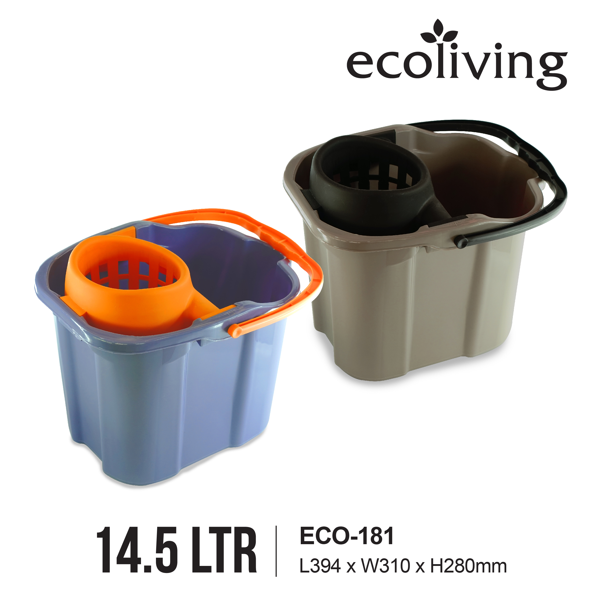 ECO LIVING Mopping Pail With Rollers And Handle, Removable Cover, Mop Lantai Bucket, Baldi Mengepel, ECO-181 - Image 2