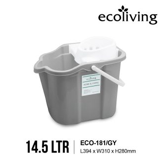 ECO LIVING Mopping Pail With Rollers And Handle, Removable Cover, Mop Lantai Bucket, Baldi Mengepel, ECO-181/GY