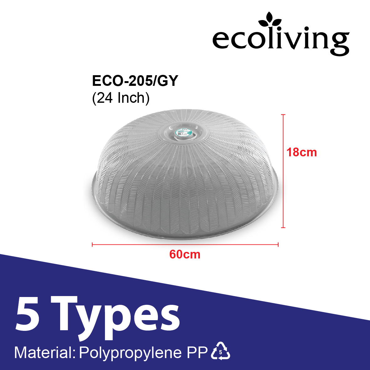 ECO LIVING 24 Inch Round Food Dish Cover W/Handle,Anti Flies Food Lid,Tudung Saji,ECO-205/WH, ECO-205/GY - Image 3