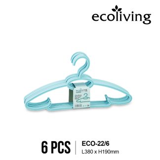 ECO LIVING 6 Pcs Colourful Clothes Hanger Set With 2 Side Hooks, Modern Design, Penyangkut Baju Plastik, ECO-22/6