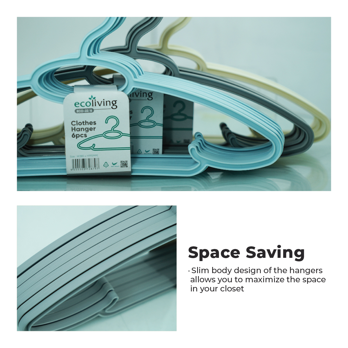 ECO LIVING CARTON DEAL 48Pcs/Pack Colourful Modern Clothes Hanger Set With 2 Side Hooks,Penyangkut Baju,ECO-22/6-48 - Image 5