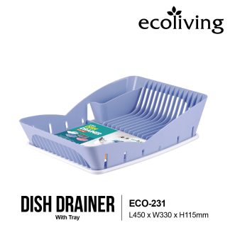 ECO LIVING Kitchen Dish Drainer With Tray, Disk Rack, Cup Drainer, Alat Dapur Rak Pinggan Mangkuk, ECO-231,GY,WH