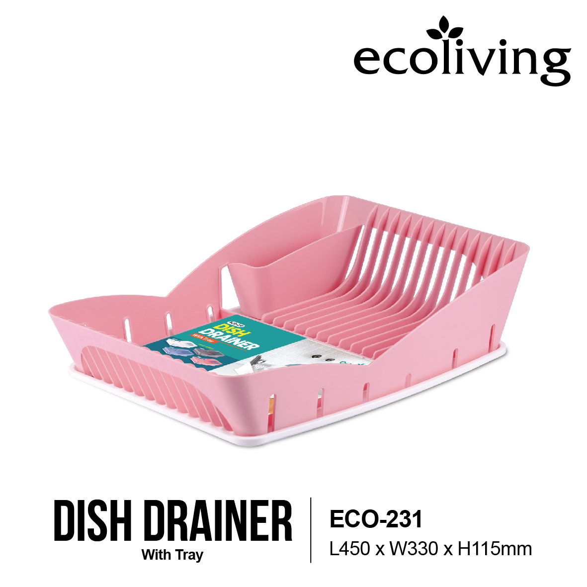 ECO LIVING Kitchen Dish Drainer With Tray, Disk Rack, Cup Drainer, Alat Dapur Rak Pinggan Mangkuk, ECO-231,GY,WH - Image 3